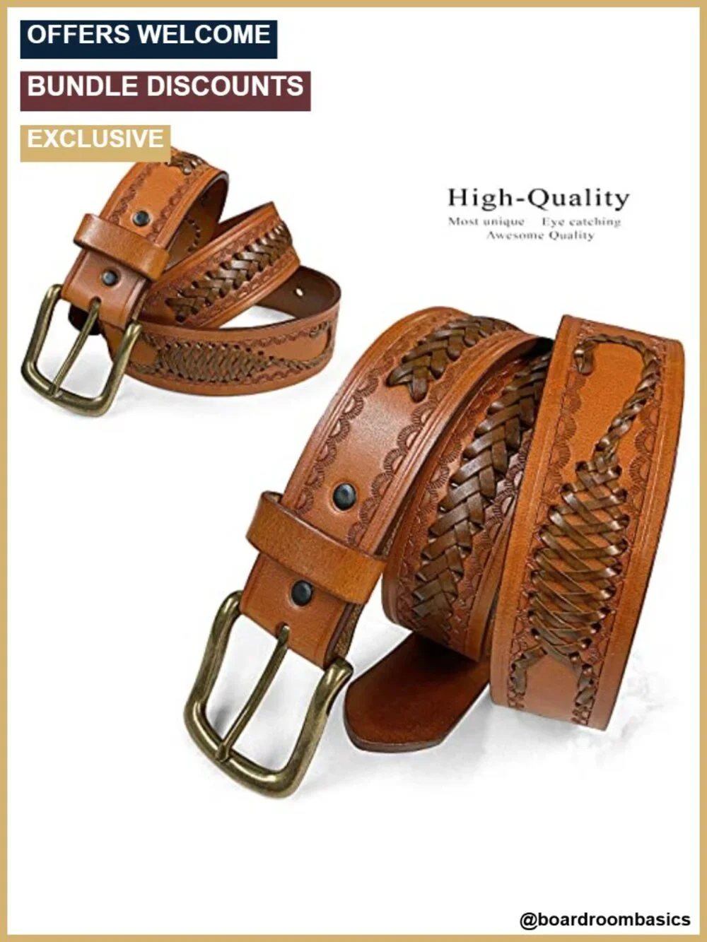 Genuine Leather Western Hand-Braided Belt 1.5